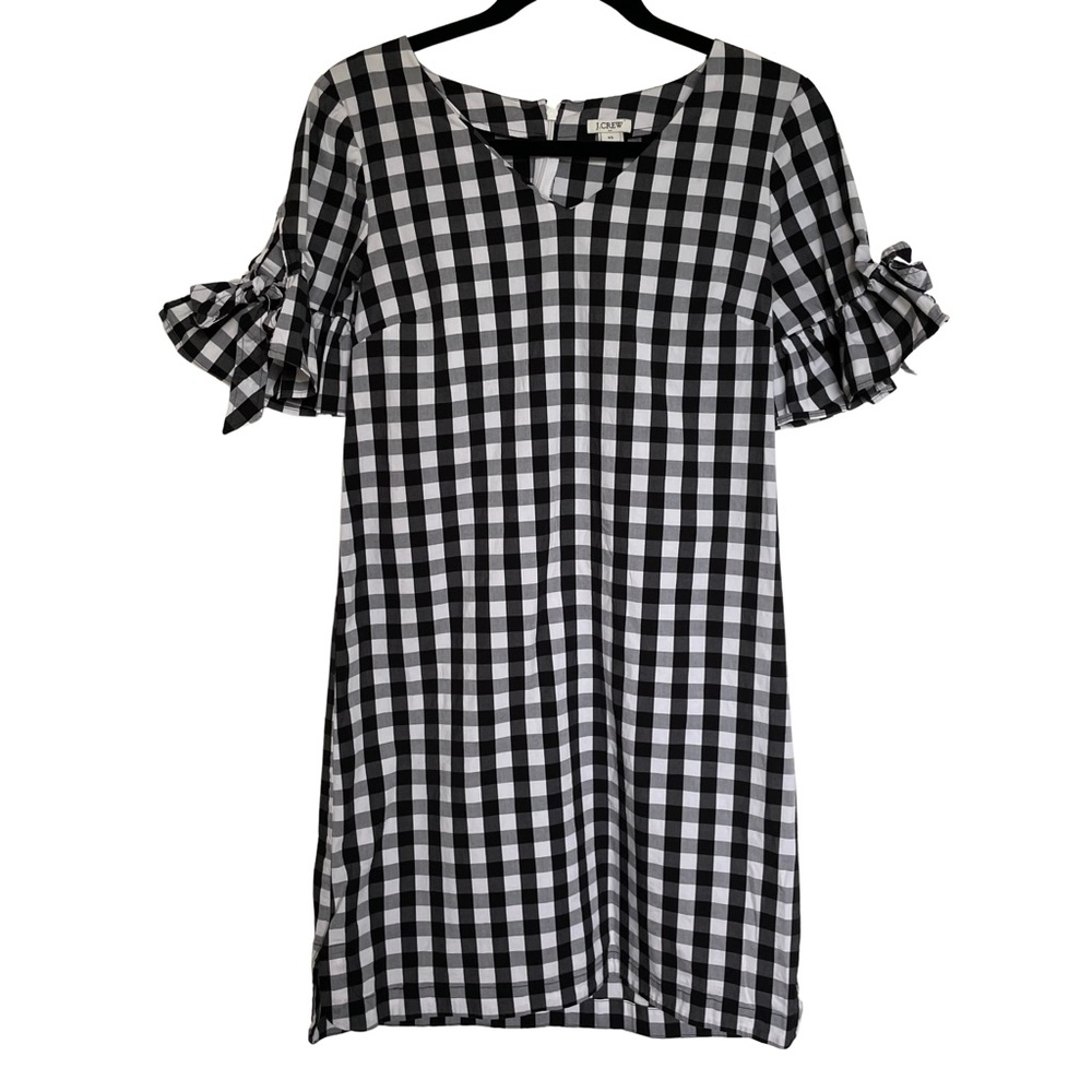 J. Crew Womens Dress Gingham Check Ruffle Tie-Sleeve Summer Preppy Size XS